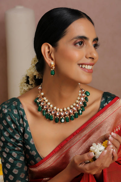 Rambia Green Kundan and Pearl Necklace Set