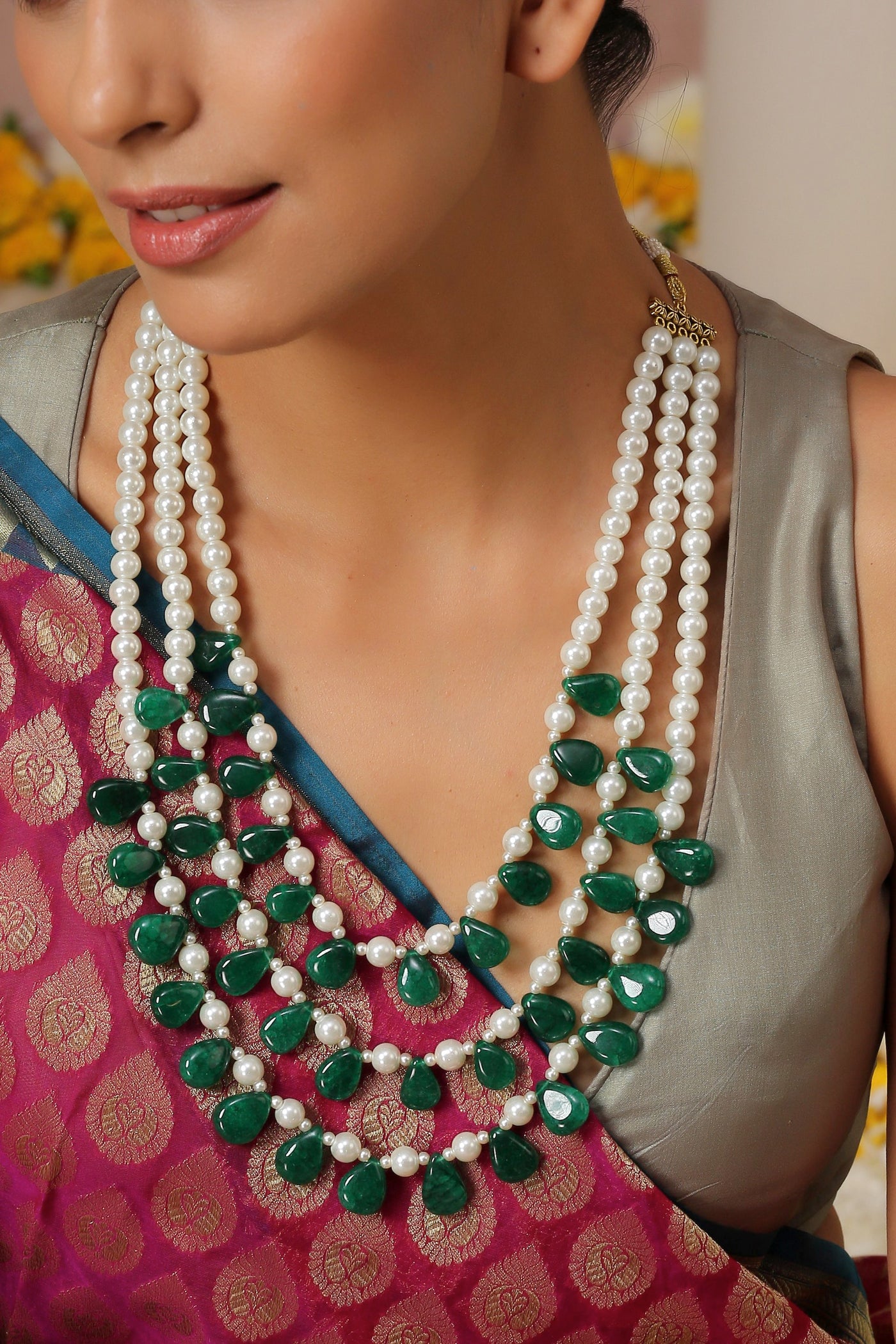 Sierra Green Tumble and Pearl Layered Necklace