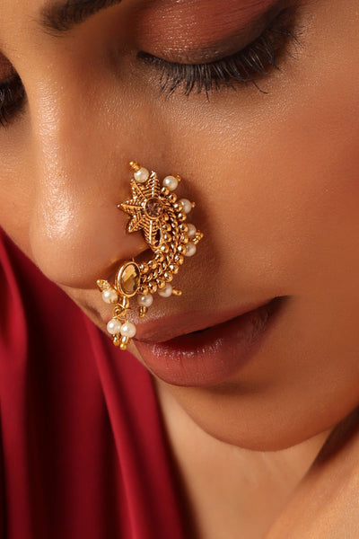 Aabha Gold Finish Kundan Nose Pin