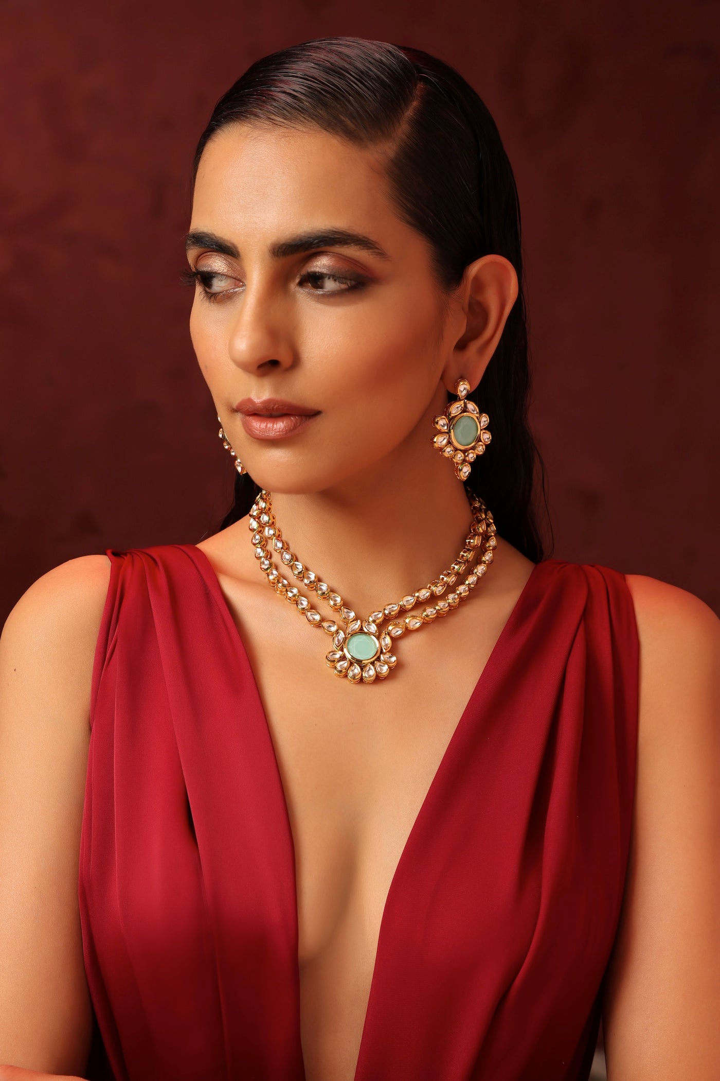 Noureen Mint Kundan Necklace Set