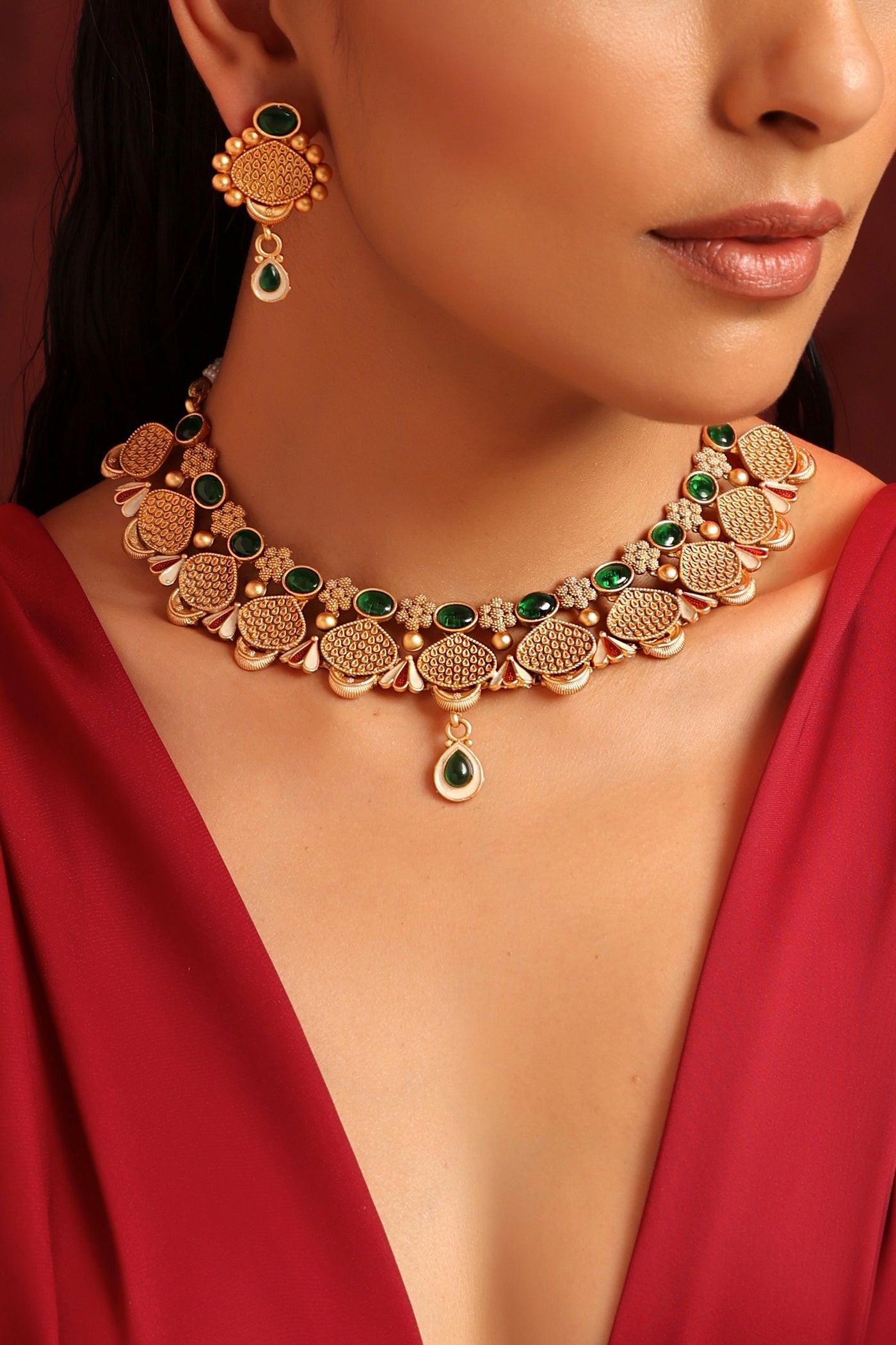 Mor Green Temple Necklace Set