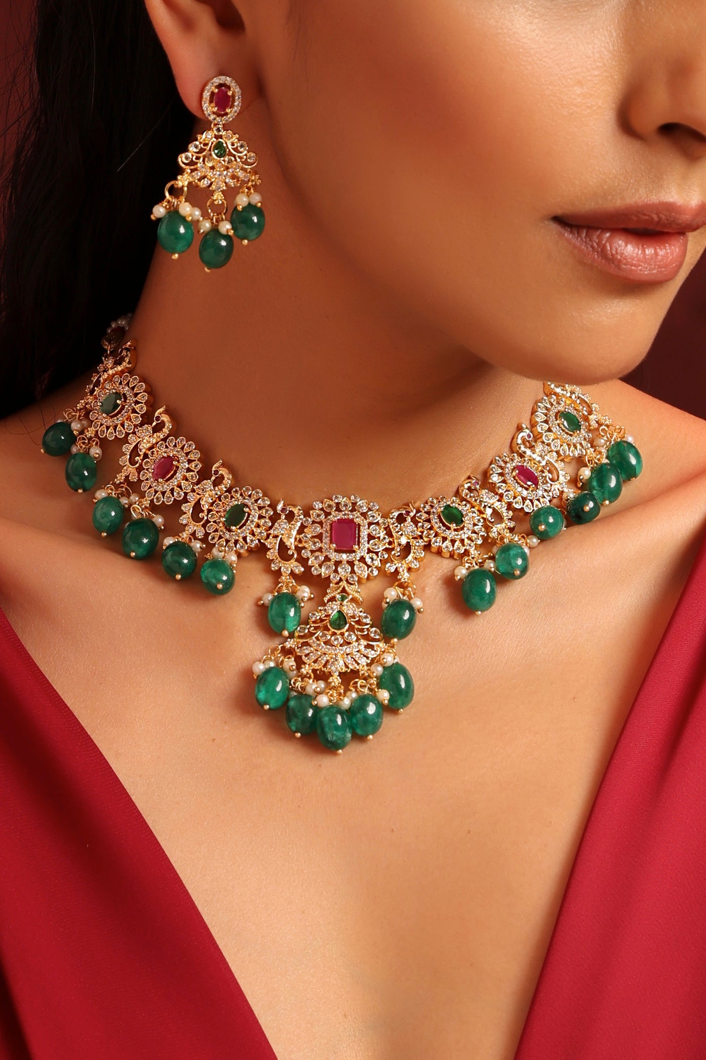 Ojal Green Kundan Choker Necklace Set
